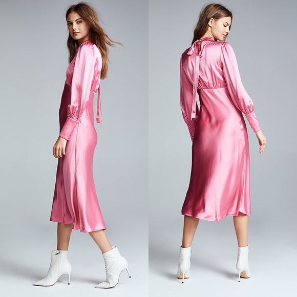 Veronica Beard Elsie Silk Midi Dress Pink 14 - Picture 2 of 7